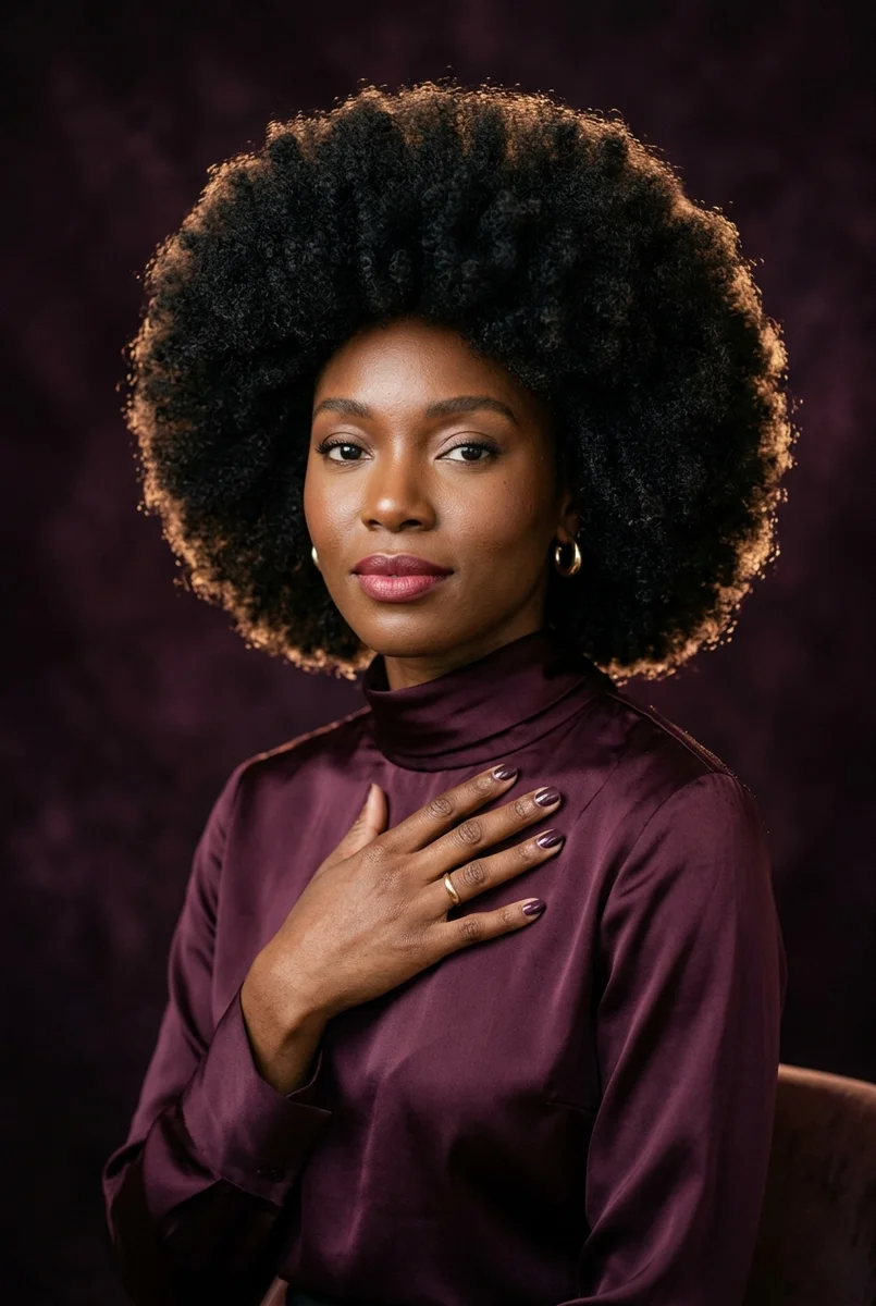 Femme noire à la coupe afro naturelle volumineuse