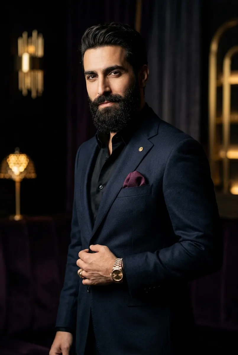 Homme noir à la barbe soignée qui applique une huile à barbe